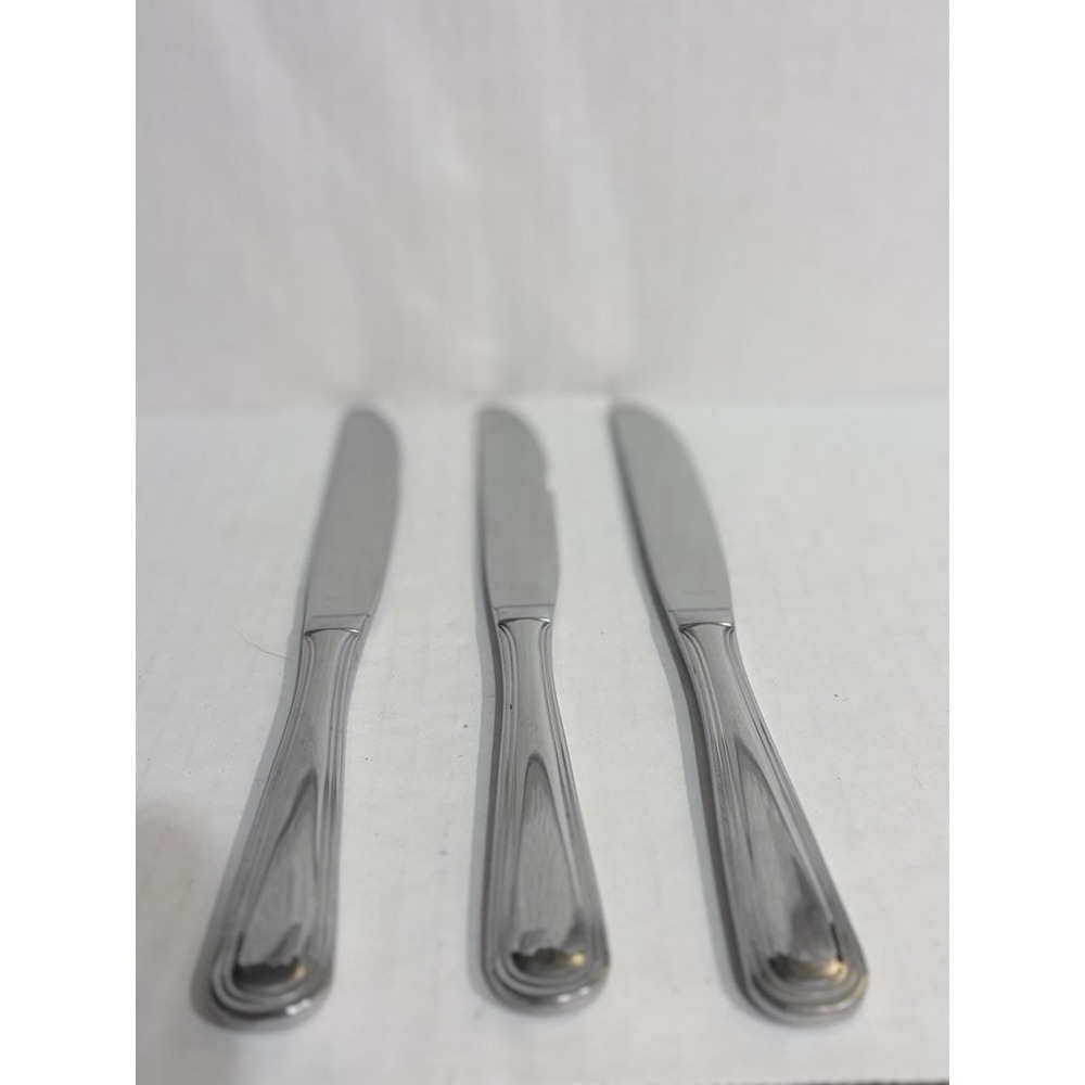 Set of 3 WALCO Stainless Steel Dinner Knife Solid Handle Glossy Engraved 9 in